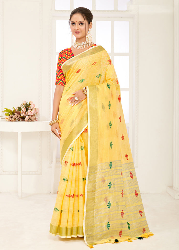 Yellow Spun Silk Saree With Blouse Piece - Indian Silk House Agencies