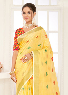 Yellow Spun Silk Saree With Blouse Piece - Indian Silk House Agencies