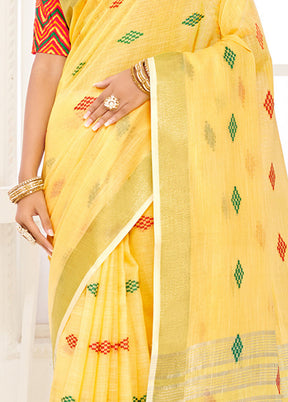 Yellow Spun Silk Saree With Blouse Piece - Indian Silk House Agencies