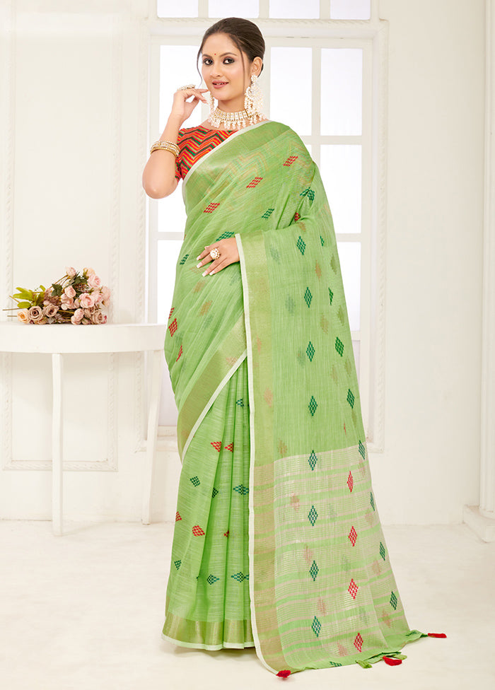 Light Green Spun Silk Saree With Blouse Piece - Indian Silk House Agencies