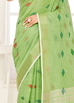 Light Green Spun Silk Saree With Blouse Piece - Indian Silk House Agencies