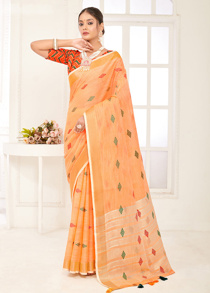 Orange Spun Silk Saree With Blouse Piece - Indian Silk House Agencies