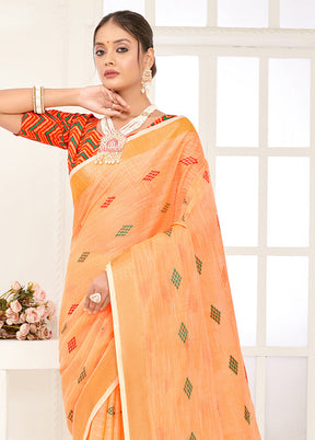 Orange Spun Silk Saree With Blouse Piece - Indian Silk House Agencies