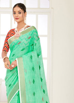 Sea Green Spun Silk Saree With Blouse Piece - Indian Silk House Agencies