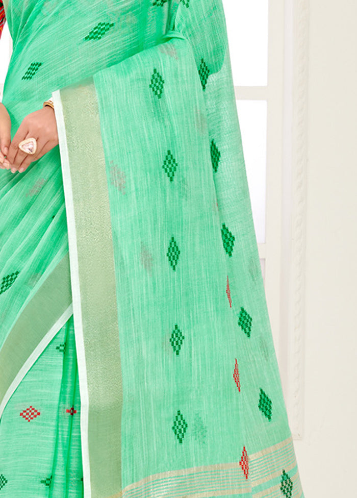 Sea Green Spun Silk Saree With Blouse Piece - Indian Silk House Agencies