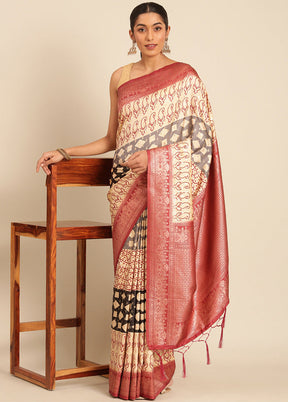 Multicolor Dupion Silk Saree With Blouse Piece