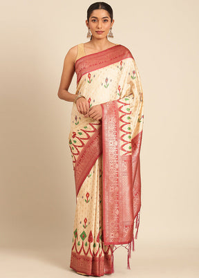 Multicolor Dupion Silk Saree With Blouse Piece