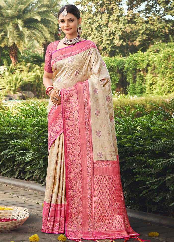 Cream Dupion Silk Saree With Blouse Piece - Indian Silk House Agencies