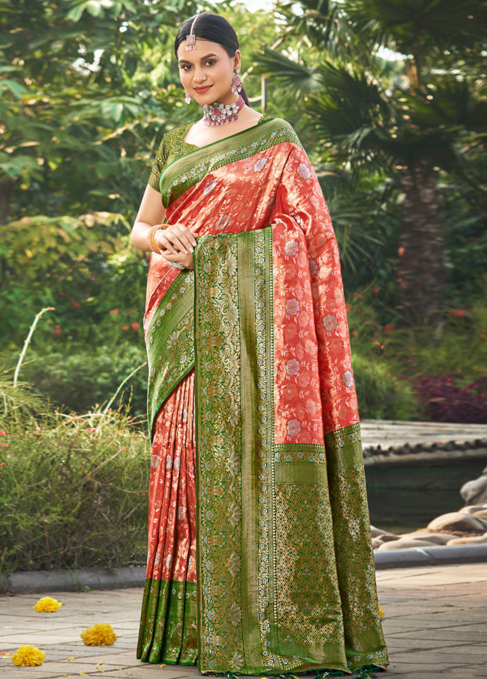 Peach Dupion Silk Saree With Blouse Piece - Indian Silk House Agencies