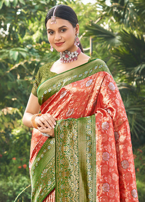 Peach Dupion Silk Saree With Blouse Piece - Indian Silk House Agencies