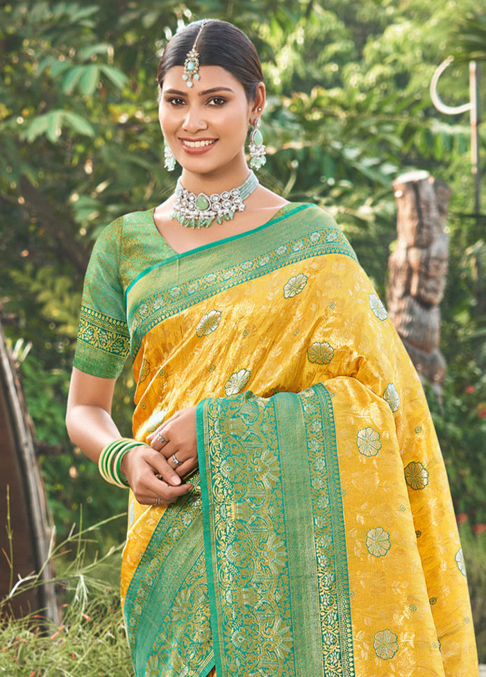 Yellow Dupion Silk Saree With Blouse Piece - Indian Silk House Agencies