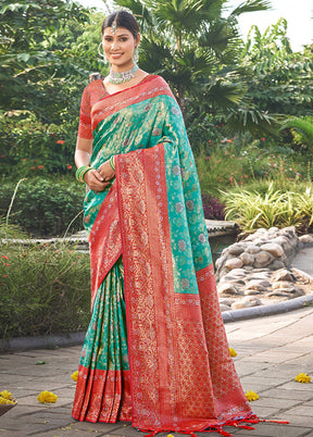 Sea Green Dupion Silk Saree With Blouse Piece - Indian Silk House Agencies