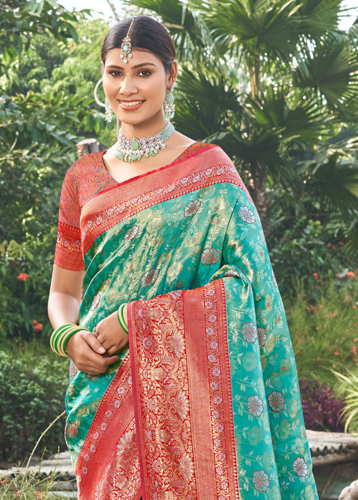 Sea Green Dupion Silk Saree With Blouse Piece - Indian Silk House Agencies