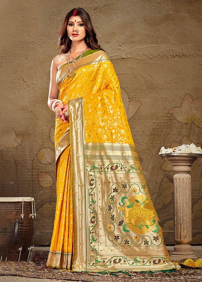 Yellow Spun Silk Saree With Blouse Piece - Indian Silk House Agencies