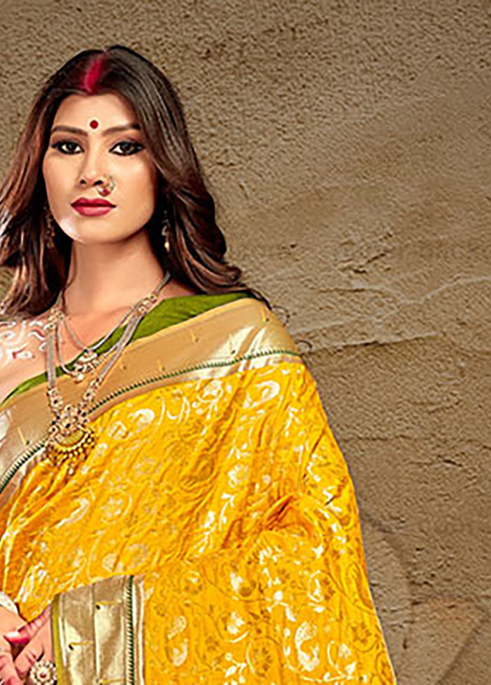 Yellow Spun Silk Saree With Blouse Piece - Indian Silk House Agencies