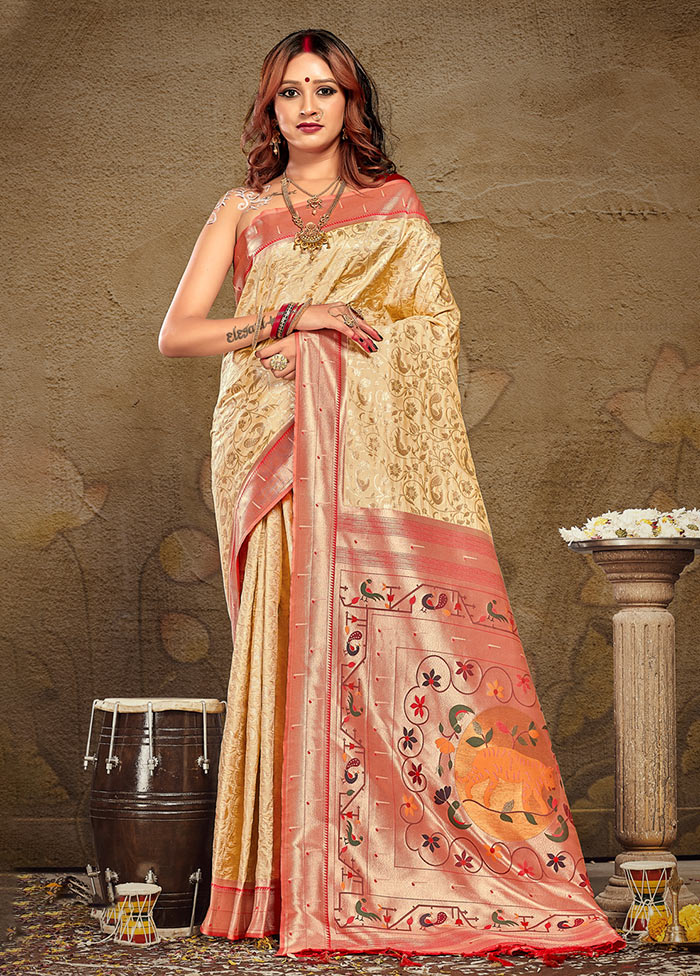 Cream Spun Silk Saree With Blouse Piece - Indian Silk House Agencies