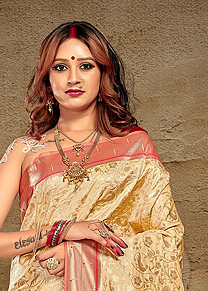 Cream Spun Silk Saree With Blouse Piece - Indian Silk House Agencies