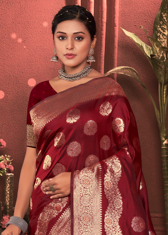 Maroon Dupion Silk Saree With Blouse Piece - Indian Silk House Agencies