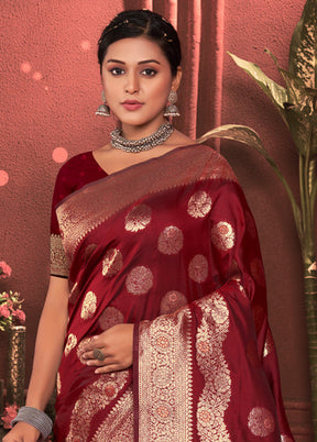 Maroon Dupion Silk Saree With Blouse Piece - Indian Silk House Agencies