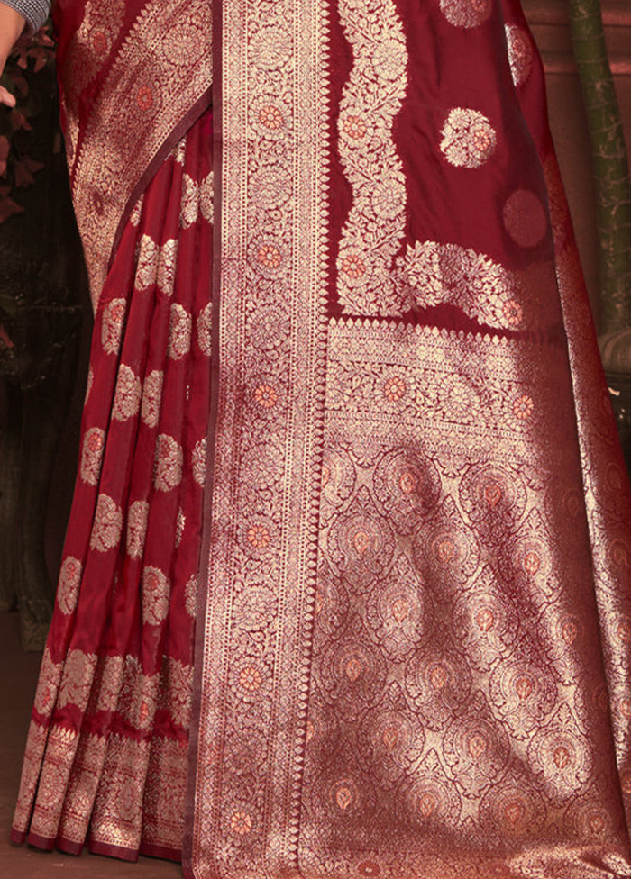 Maroon Dupion Silk Saree With Blouse Piece - Indian Silk House Agencies