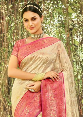 Cream Dupion Silk Saree With Blouse Piece - Indian Silk House Agencies