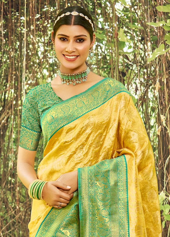 Yellow Dupion Silk Saree With Blouse Piece - Indian Silk House Agencies