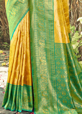 Yellow Dupion Silk Saree With Blouse Piece - Indian Silk House Agencies