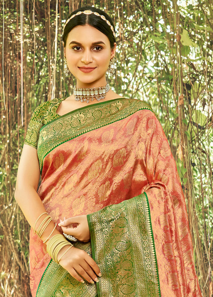 Peach Dupion Silk Saree With Blouse Piece - Indian Silk House Agencies