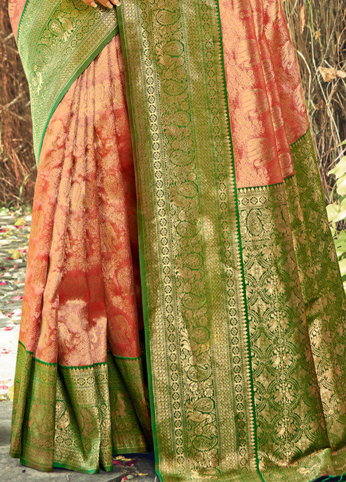 Peach Dupion Silk Saree With Blouse Piece - Indian Silk House Agencies