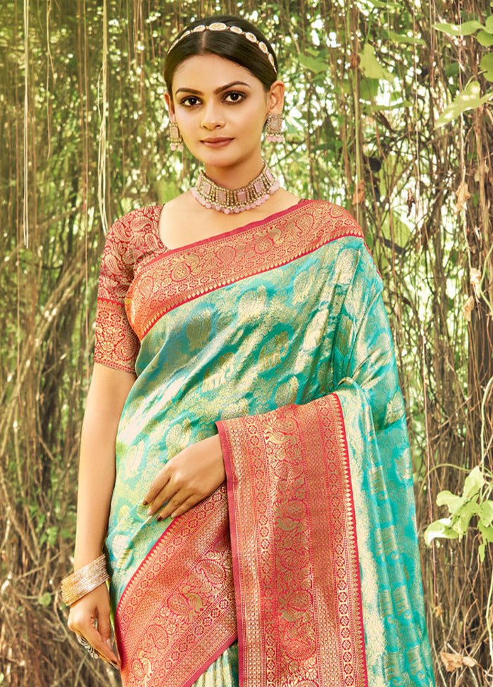 Sea Green Dupion Silk Saree With Blouse Piece - Indian Silk House Agencies