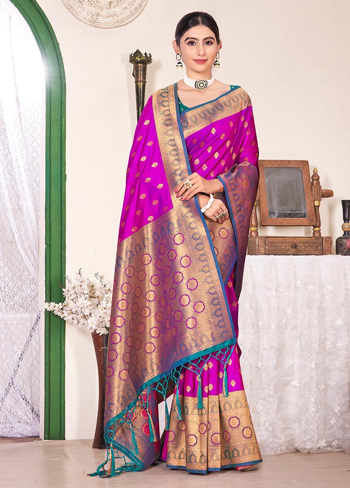 Dark Pink Spun Silk Saree With Blouse Piece - Indian Silk House Agencies