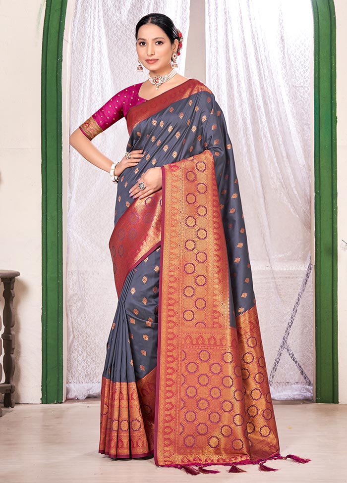 Sky Blue Spun Silk Saree With Blouse Piece - Indian Silk House Agencies