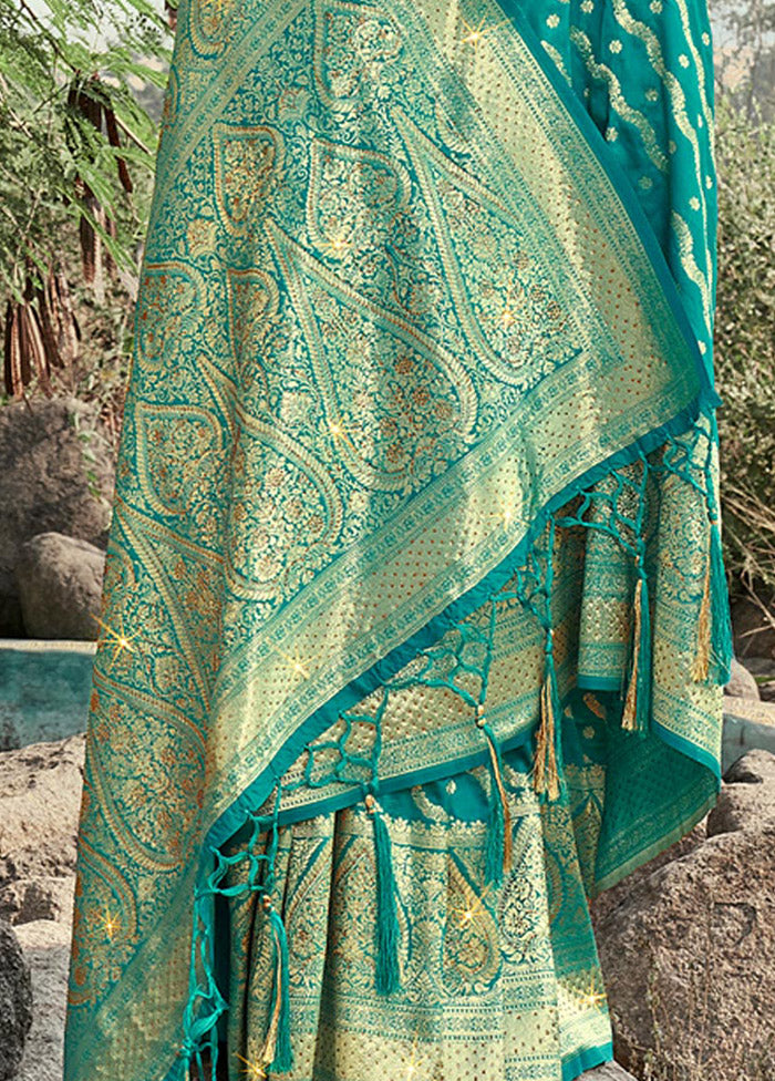 Sea Green Spun Silk Saree With Blouse Piece