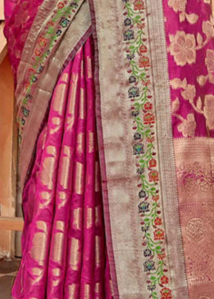 Magenta Organza Saree With Blouse Piece - Indian Silk House Agencies