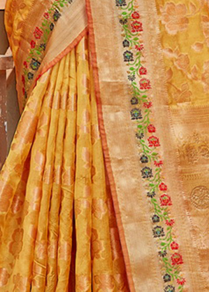 Mustard Organza Saree With Blouse Piece - Indian Silk House Agencies