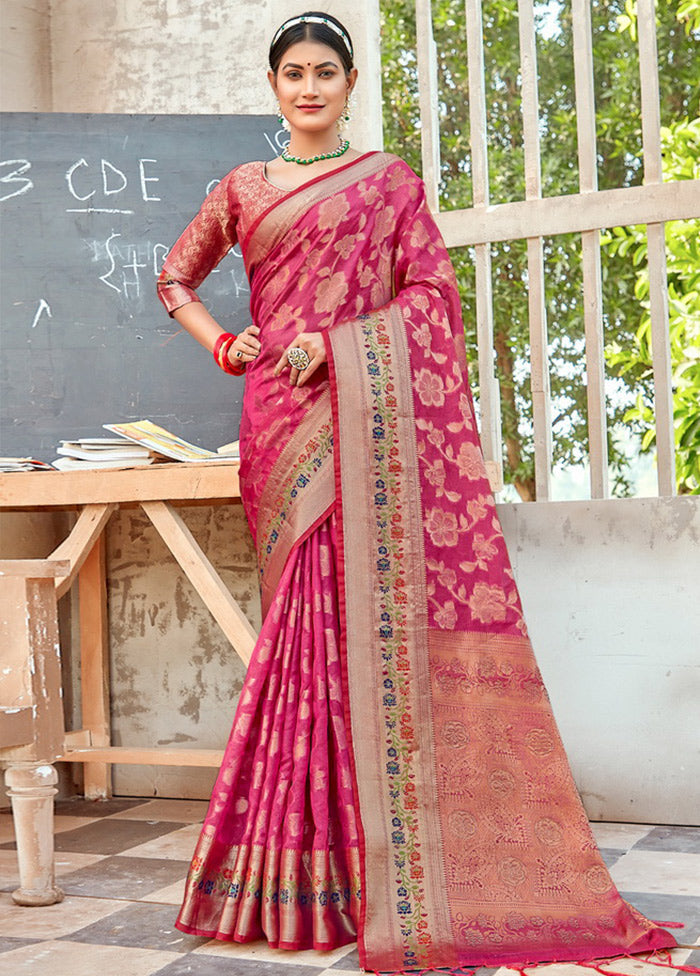 Pink Organza Saree With Blouse Piece - Indian Silk House Agencies