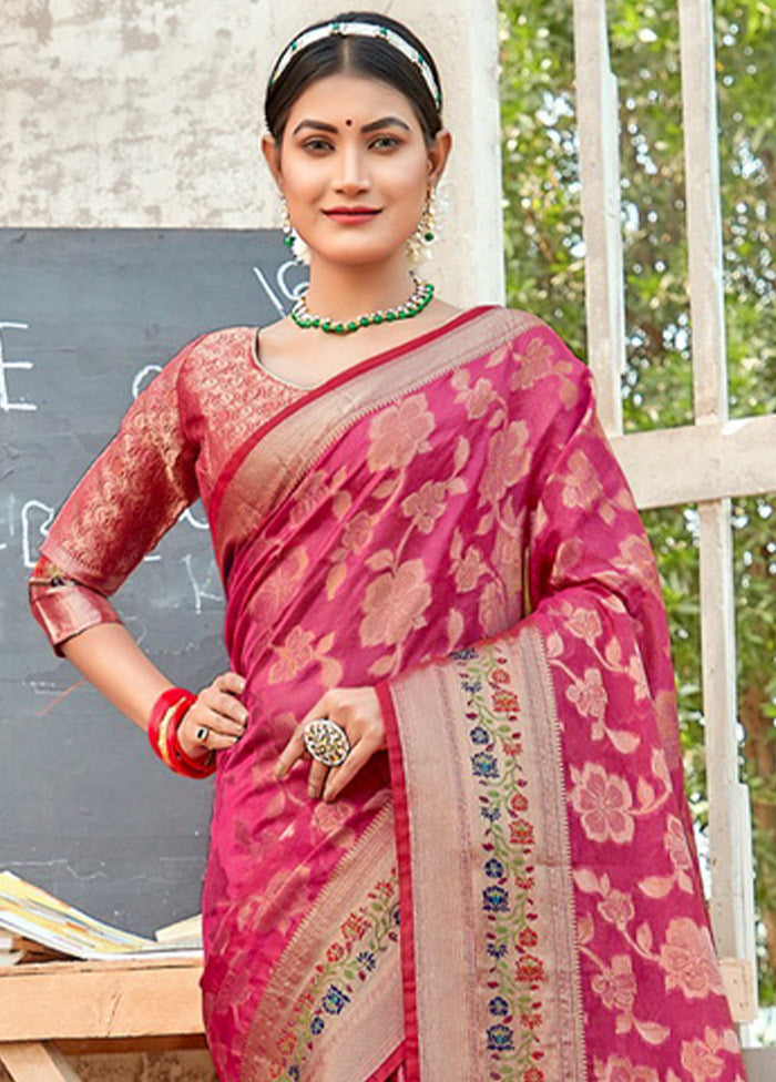 Pink Organza Saree With Blouse Piece - Indian Silk House Agencies