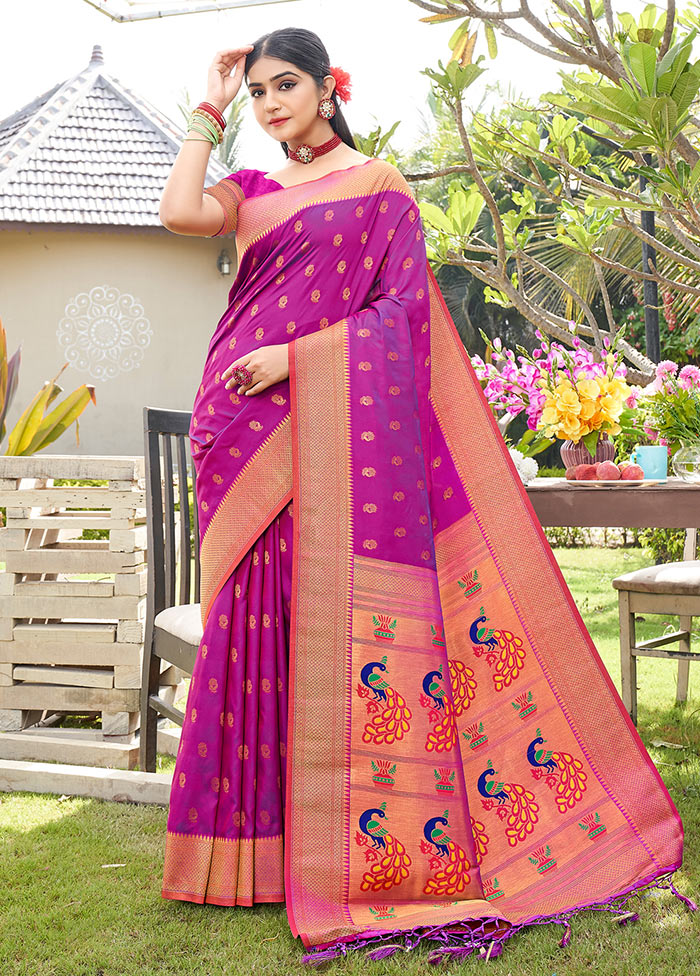 Purple Spun Silk Saree With Blouse Piece - Indian Silk House Agencies