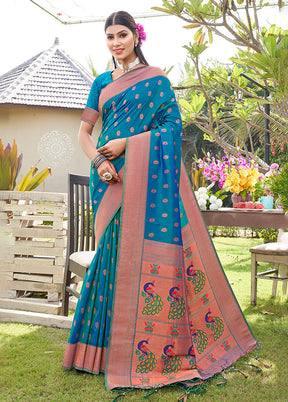 Sea Green Spun Silk Saree With Blouse Piece - Indian Silk House Agencies