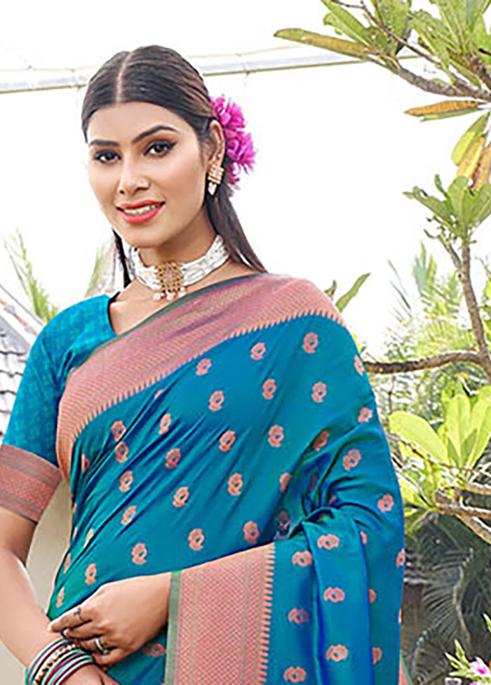 Sea Green Spun Silk Saree With Blouse Piece - Indian Silk House Agencies