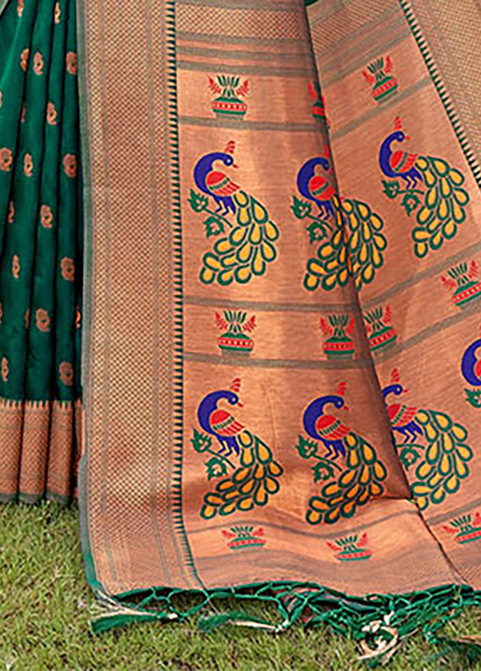 Green Spun Silk Saree With Blouse Piece - Indian Silk House Agencies