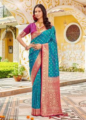 Sky Blue Spun Silk Saree With Blouse Piece - Indian Silk House Agencies