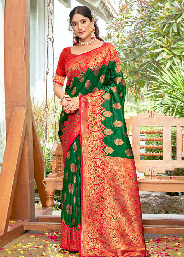 Green Dupion Silk Saree With Blouse Piece - Indian Silk House Agencies