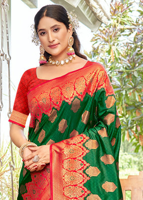 Green Dupion Silk Saree With Blouse Piece - Indian Silk House Agencies