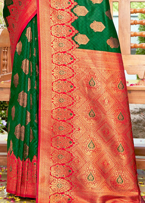 Green Dupion Silk Saree With Blouse Piece - Indian Silk House Agencies