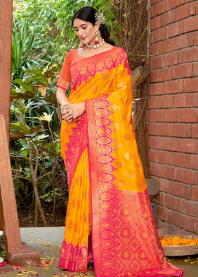 Yellow Dupion Silk Saree With Blouse Piece - Indian Silk House Agencies