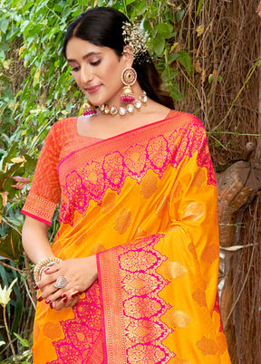 Yellow Dupion Silk Saree With Blouse Piece - Indian Silk House Agencies