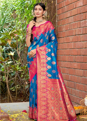 Sky Blue Dupion Silk Saree With Blouse Piece - Indian Silk House Agencies