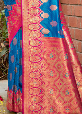 Sky Blue Dupion Silk Saree With Blouse Piece - Indian Silk House Agencies