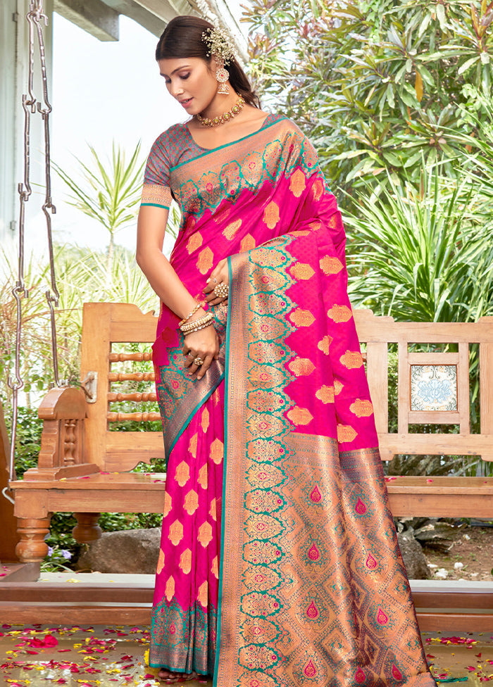 Pink Dupion Silk Saree With Blouse Piece - Indian Silk House Agencies